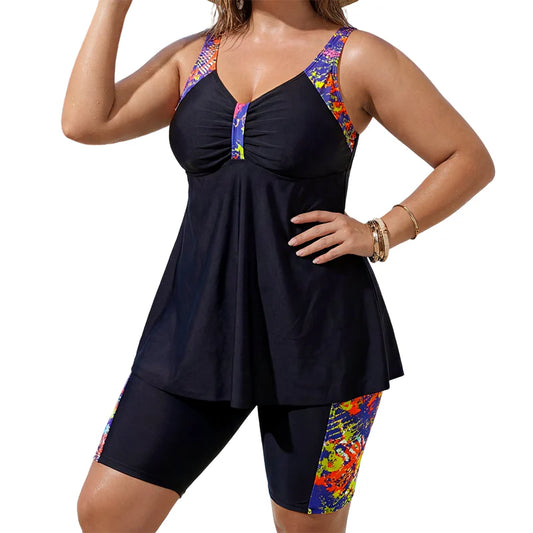 Women's Flowy Tankini Swim Top & Bike Shorts Set