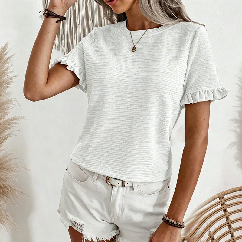 Women's Textured Ruffle Sleeve Top