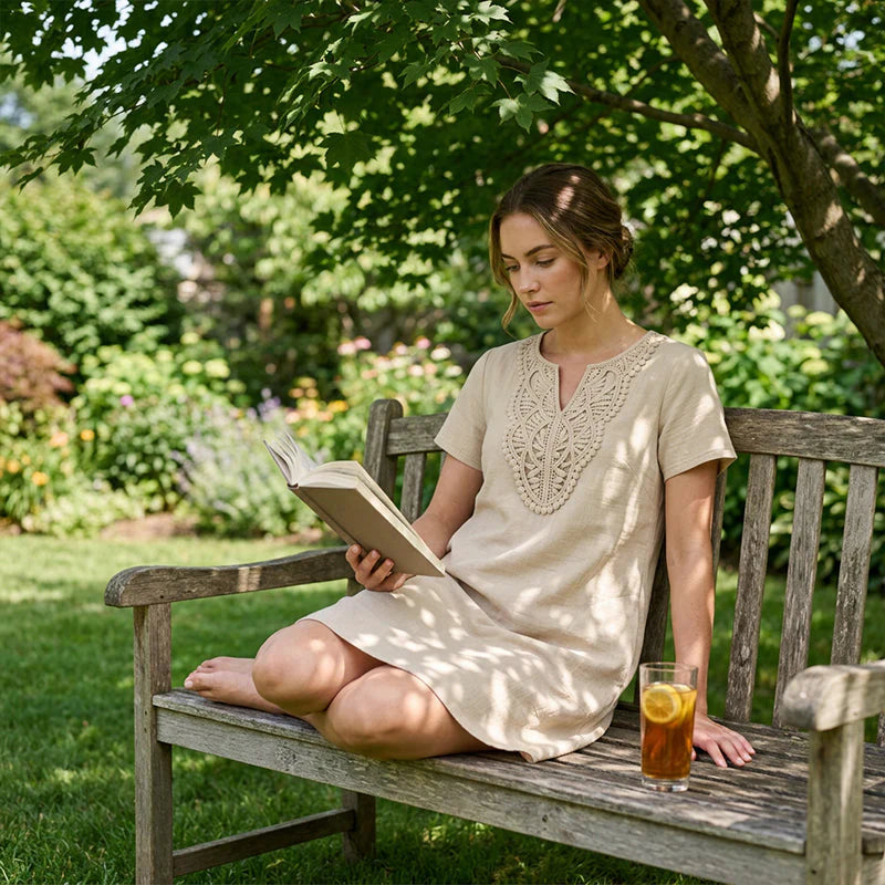 Women's Embroidered V-Neck Short Sleeve Dress