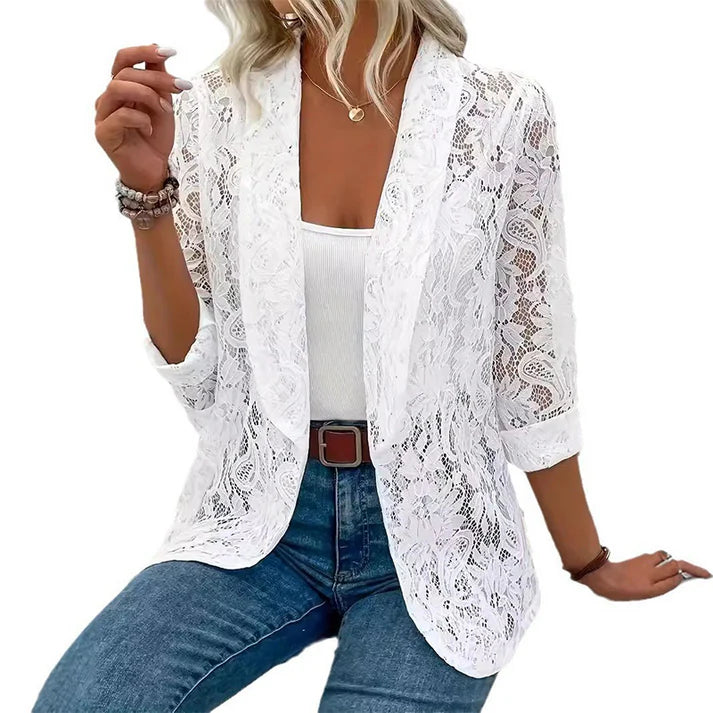 Women's Floral Lace Open Front Blazer