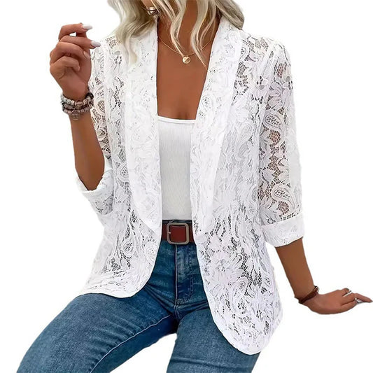 Women's Floral Lace Open Front Blazer
