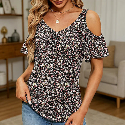 Women's Leopard Print Cold Shoulder Top