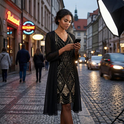 Women's Printed Dress & Long Cardigan Set