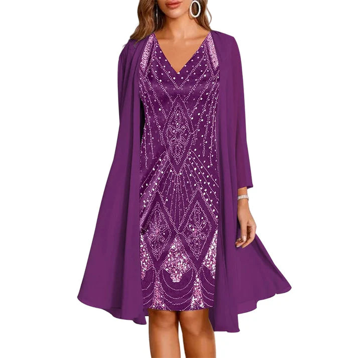 Women's Printed Dress & Long Cardigan Set