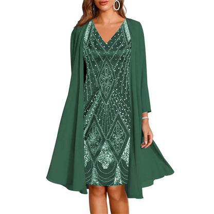 Women's Printed Dress & Long Cardigan Set