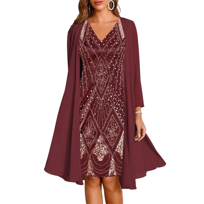 Women's Printed Dress & Long Cardigan Set