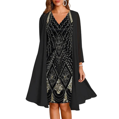 Women's Printed Dress & Long Cardigan Set