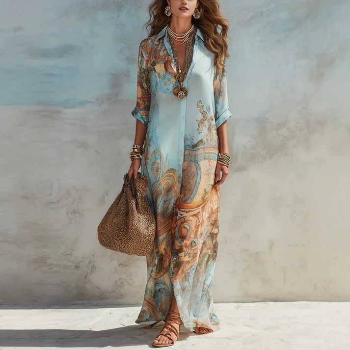 Women's Printed Button Front Maxi Dress