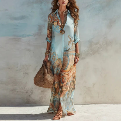 Women's Printed Button Front Maxi Dress