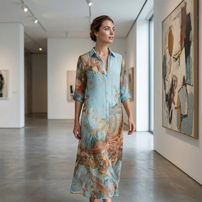 Women's Printed Button Front Maxi Dress