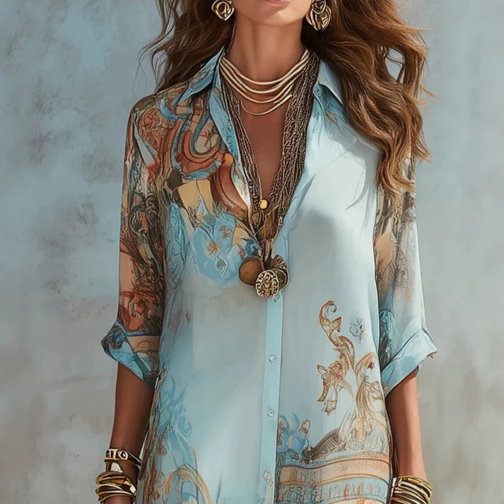 Women's Printed Button Front Maxi Dress