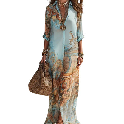Women's Printed Button Front Maxi Dress