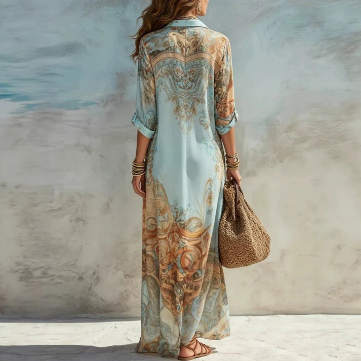 Women's Printed Button Front Maxi Dress