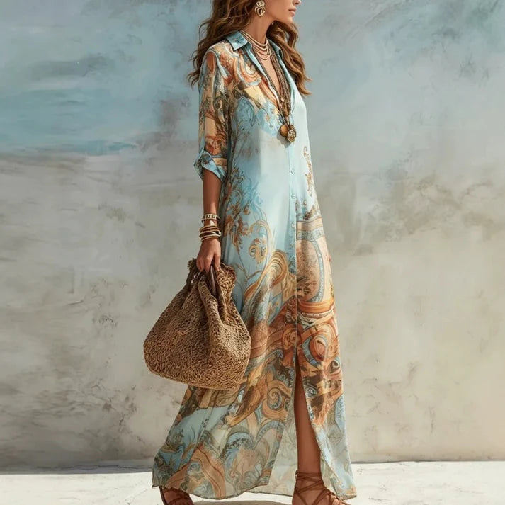 Women's Printed Button Front Maxi Dress