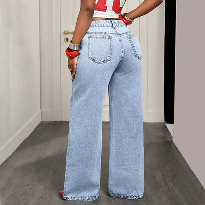 Women's Asymmetrical Waist Wide-Leg Jeans