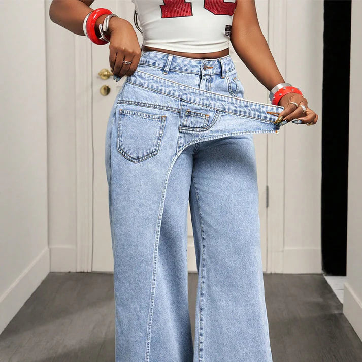 Women's Asymmetrical Waist Wide-Leg Jeans