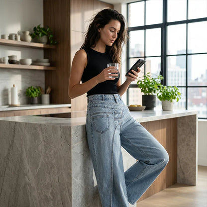 Women's Asymmetrical Waist Wide-Leg Jeans