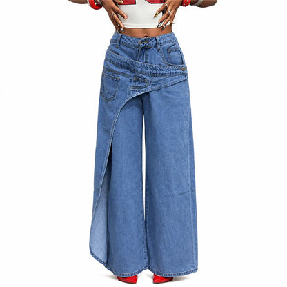 Women's Asymmetrical Waist Wide-Leg Jeans