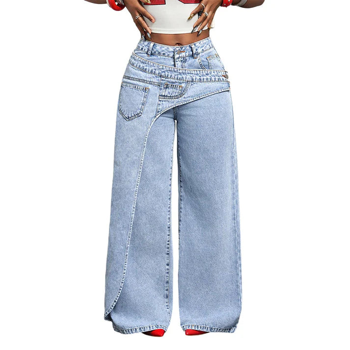 Women's Asymmetrical Waist Wide-Leg Jeans