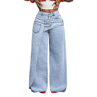 Women's Asymmetrical Waist Wide-Leg Jeans