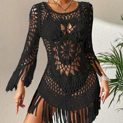 Women's Crochet Tassel Beach Cover-Up