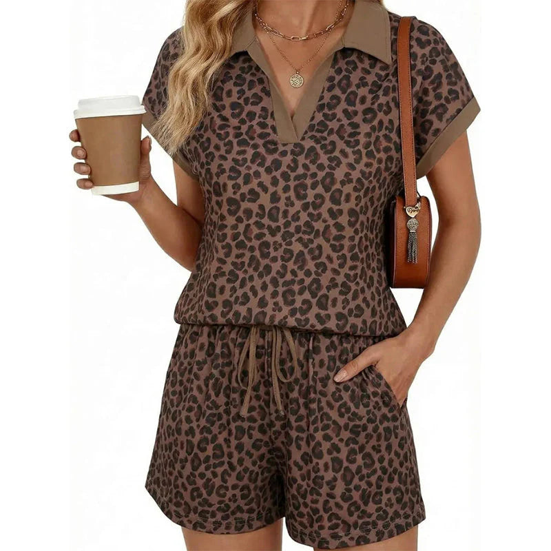 Women's Leopard Print Top & Shorts Set