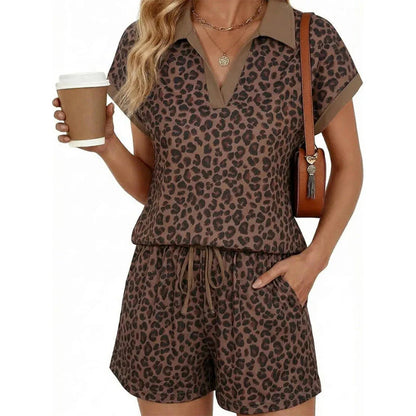 Women's Leopard Print Top & Shorts Set
