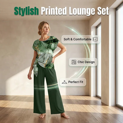 Women’s Abstract Print Tie-Front Pants Set