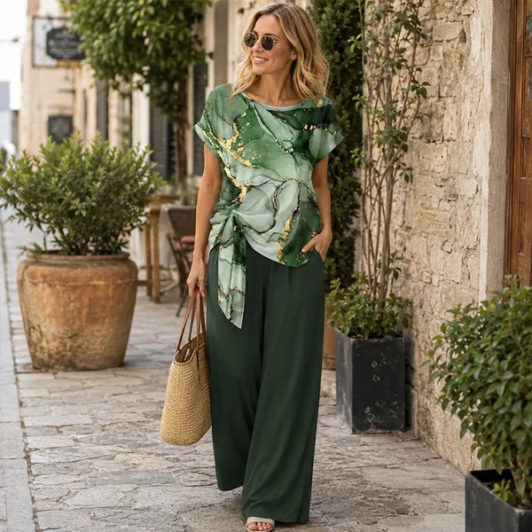 Women’s Abstract Print Tie-Front Pants Set