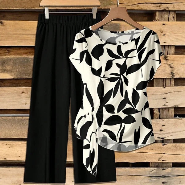 Women’s Abstract Print Tie-Front Pants Set