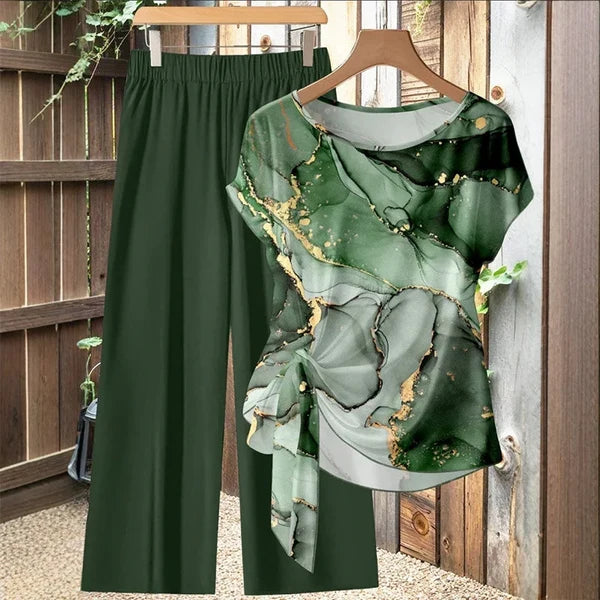 Women’s Abstract Print Tie-Front Pants Set