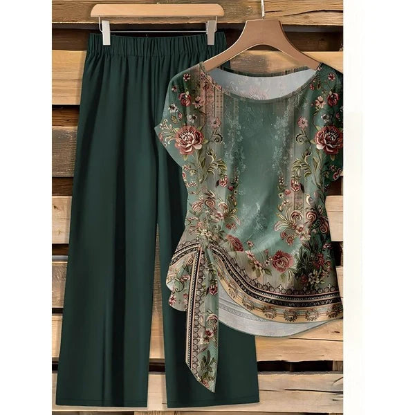 Women’s Abstract Print Tie-Front Pants Set
