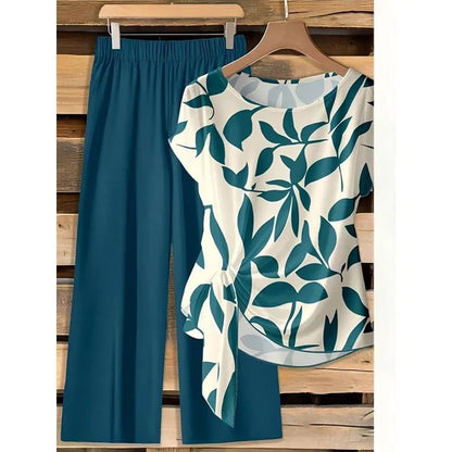 Women’s Abstract Print Tie-Front Pants Set