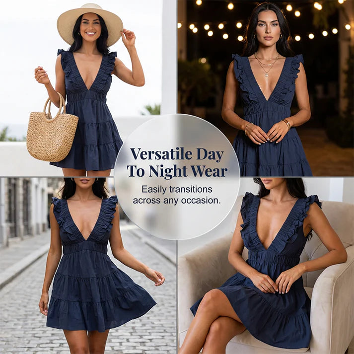 Women's Ruffle Trim Tiered Mini Dress