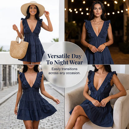 Women's Ruffle Trim Tiered Mini Dress