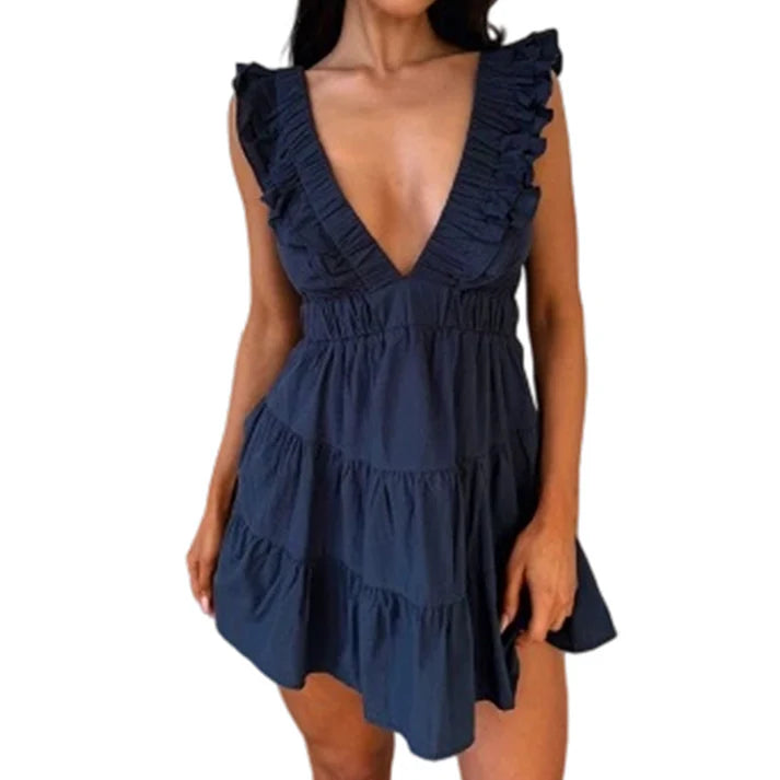 Women's Ruffle Trim Tiered Mini Dress