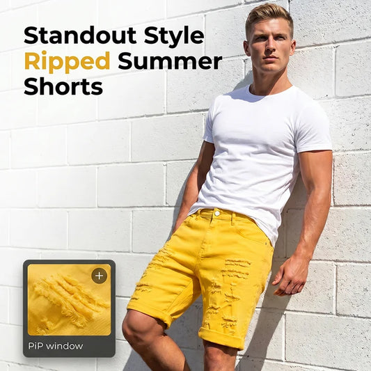 Men's Distressed Denim Shorts with Rolled Hems