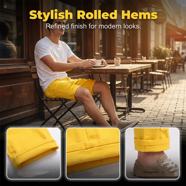Men's Distressed Denim Shorts with Rolled Hems