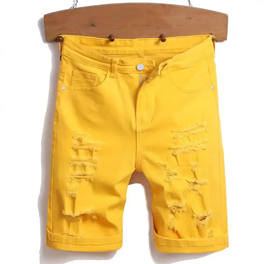 Men's Distressed Denim Shorts with Rolled Hems