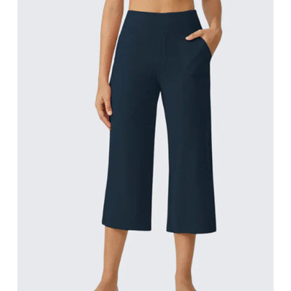 Women's Casual Wide-Leg Cropped Pants with Side Pockets
