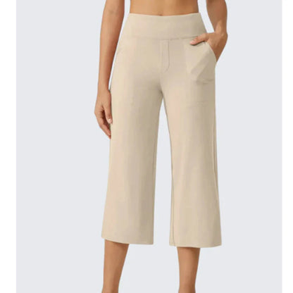 Women's Casual Wide-Leg Cropped Pants with Side Pockets