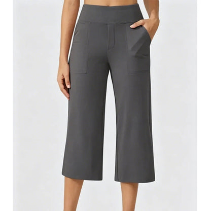 Women's Casual Wide-Leg Cropped Pants with Side Pockets