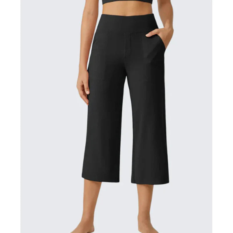 Women's Casual Wide-Leg Cropped Pants with Side Pockets