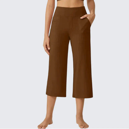 Women's Casual Wide-Leg Cropped Pants with Side Pockets