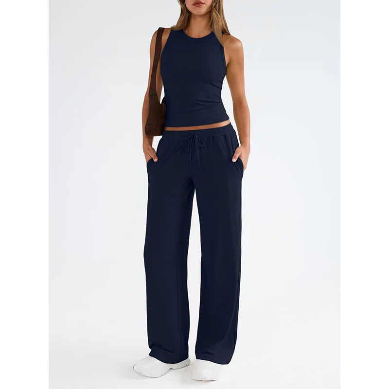 Women's Sleeveless Top & Wide-Leg Pants Set
