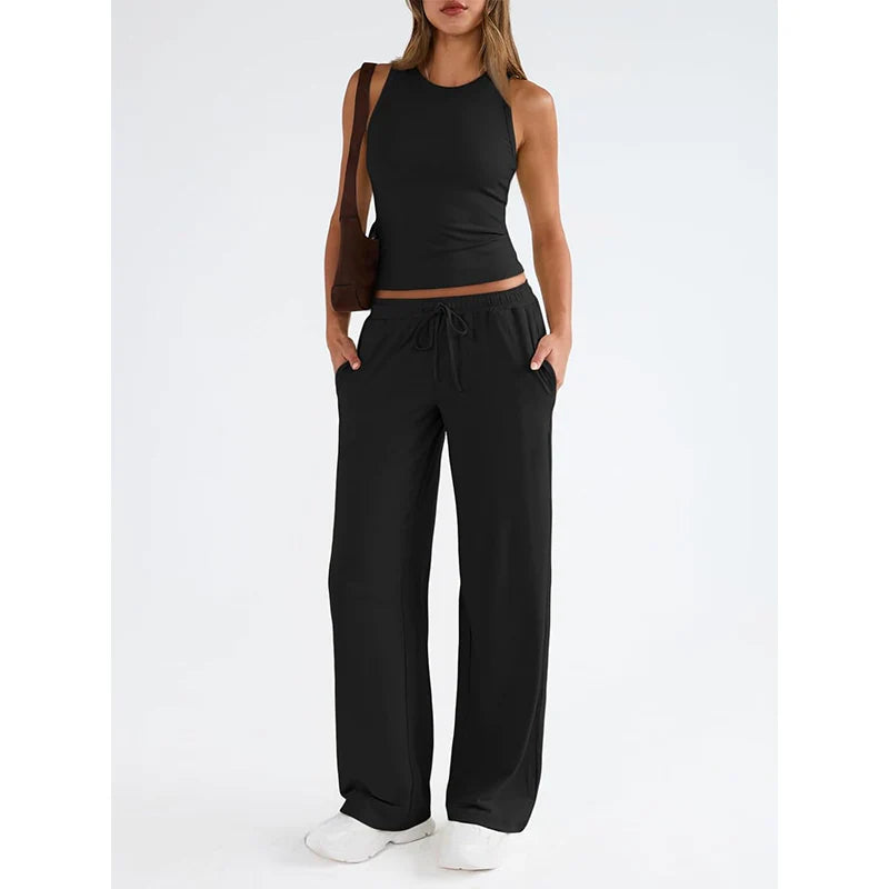 Women's Sleeveless Top & Wide-Leg Pants Set