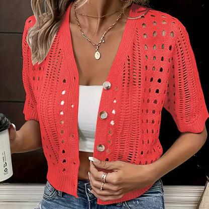 Women's Short Sleeve Open Knit Cardigan