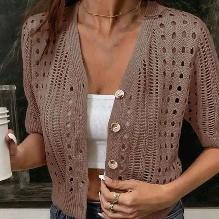 Women's Short Sleeve Open Knit Cardigan