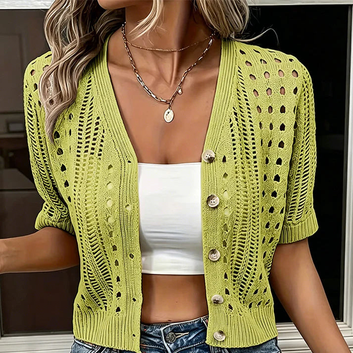 Women's Short Sleeve Open Knit Cardigan