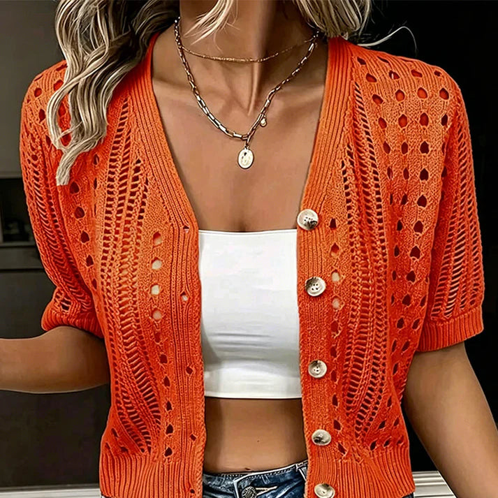 Women's Short Sleeve Open Knit Cardigan